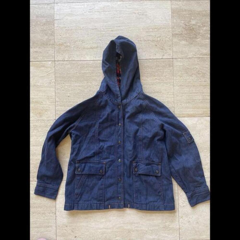 Vintage Valley Co Men’s Denim Hoodie Size L Blue Snap Button Down Flap Pockets
